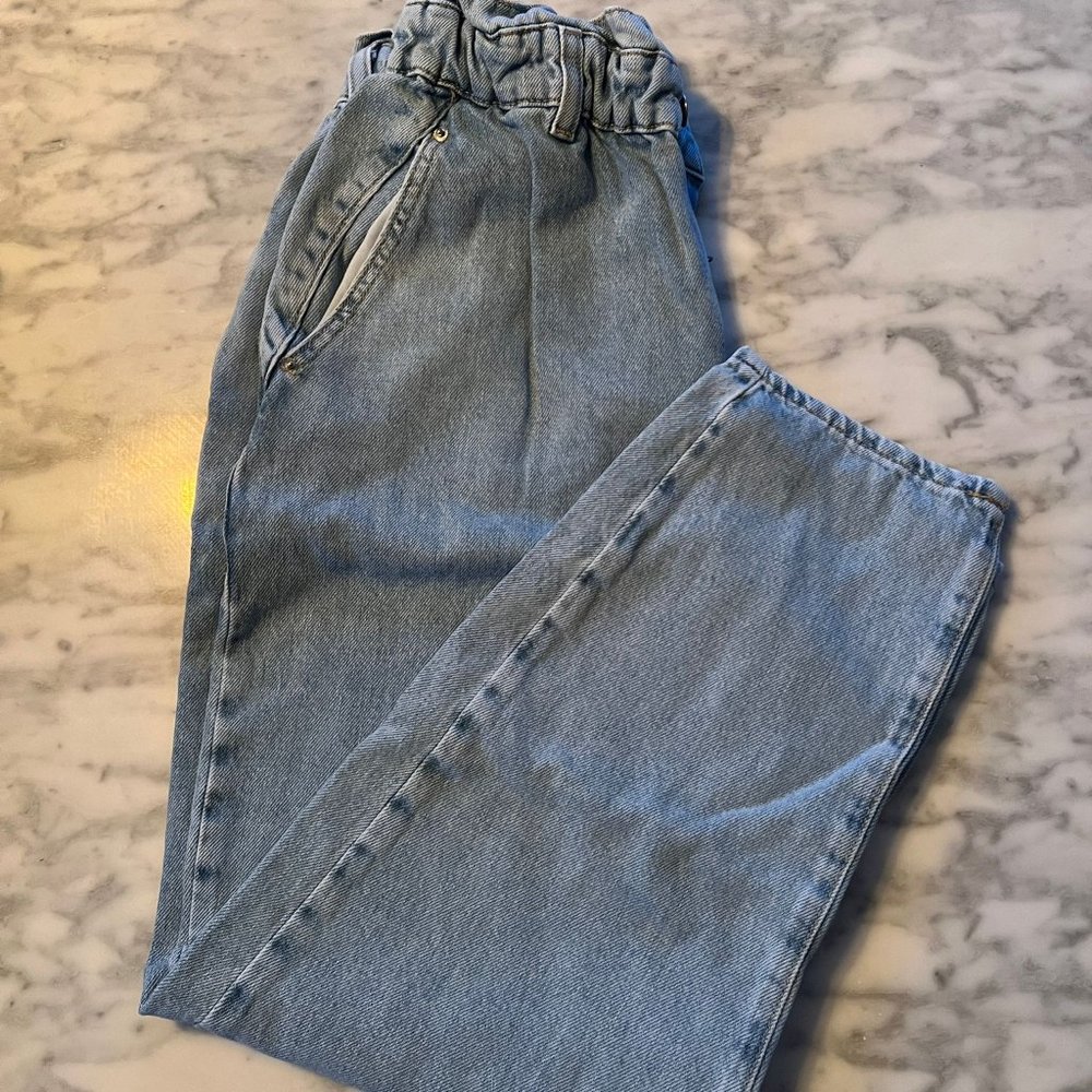 Zara women's paper bag jeans light wash size 6us 38eur skinny ends/high rise